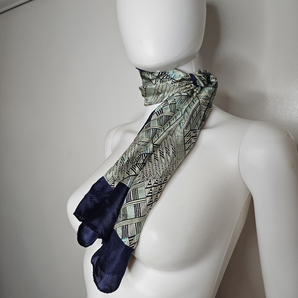 Glentex Made In Japan 100% Silk Geometric Blue And Teal Womens Scarf